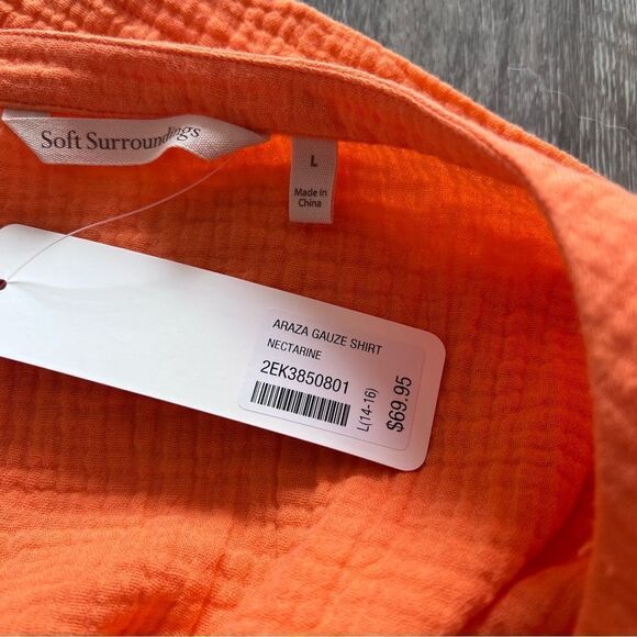 Nwt soft surroundings araza gauze shirt orange women’s size L - Picture 3 of 8